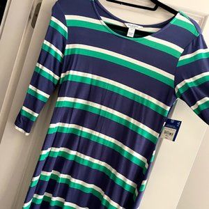 Women's Blue Green Striped Tshirt Dress